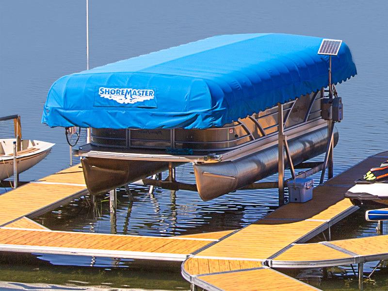 WeatherMax canopy cover on a pontoon lift