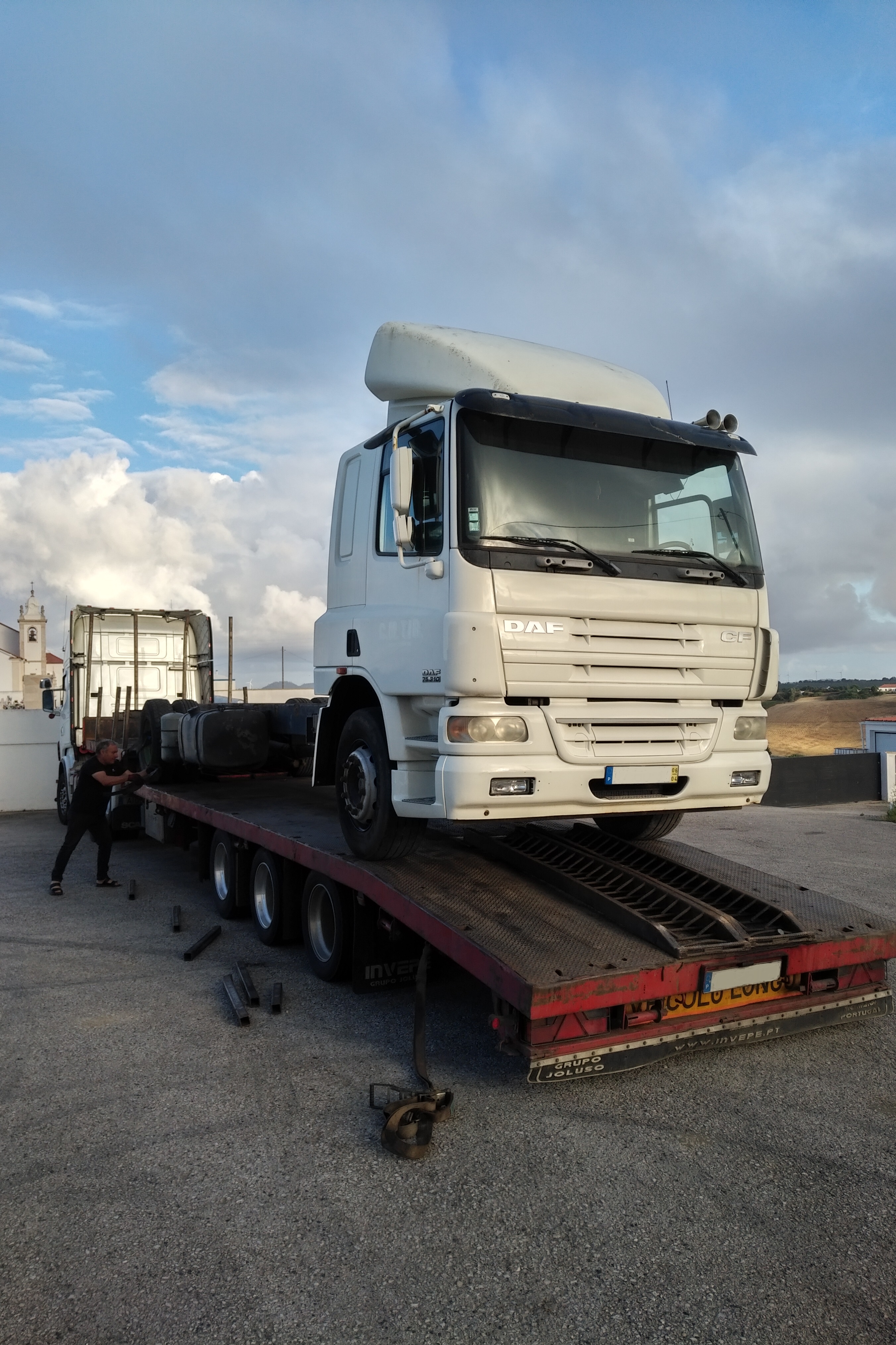 Just in for sale: Left hand drive DAF CF 75.310 ZF 16 manual Euro 3 chassis cab truck.
