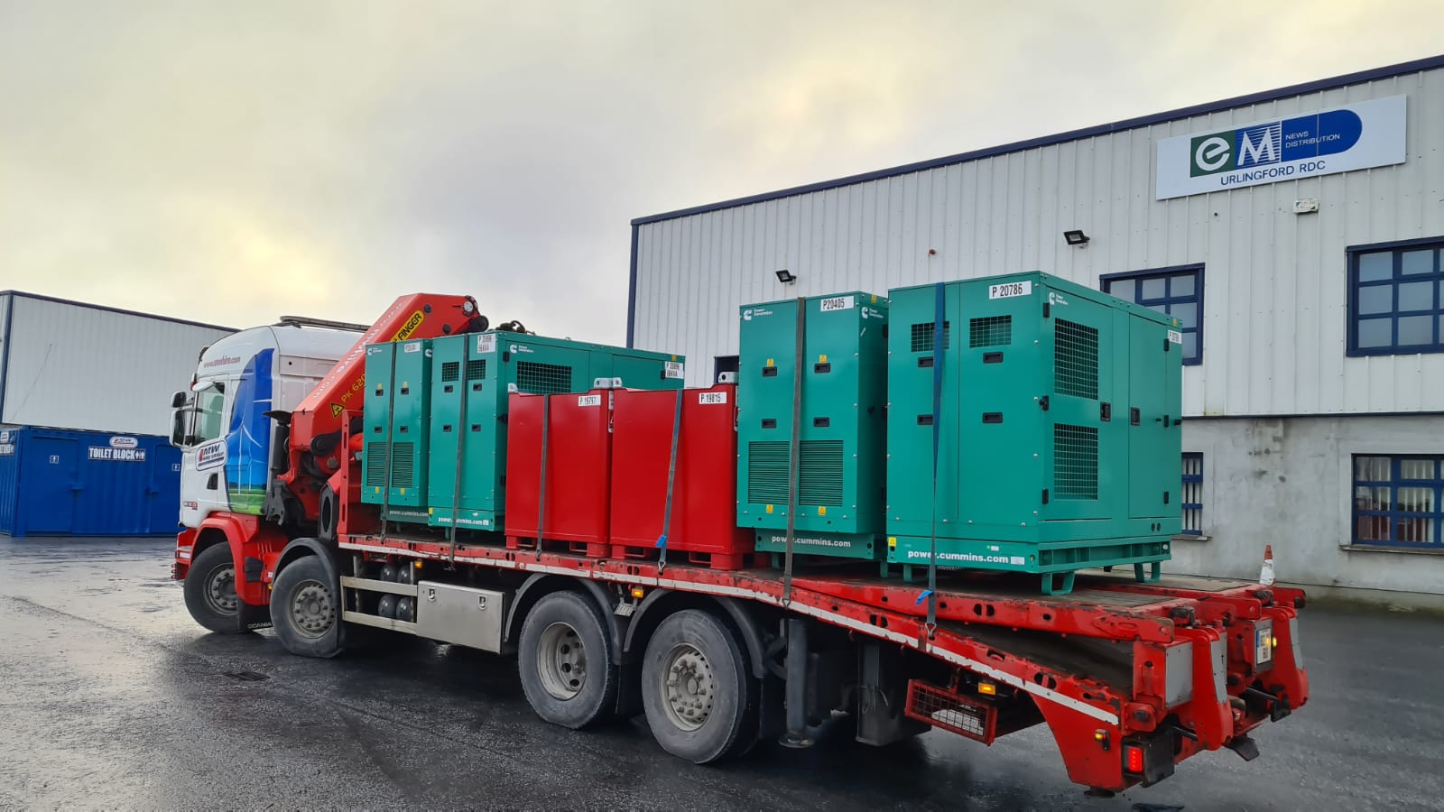 Load of New Cummins 44 & 66KVA Generators with Fuel Tanks sold to a construction company in Dublin