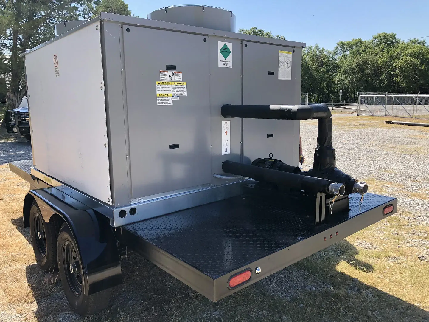 Portable chiller system, trailer mounted enclosure