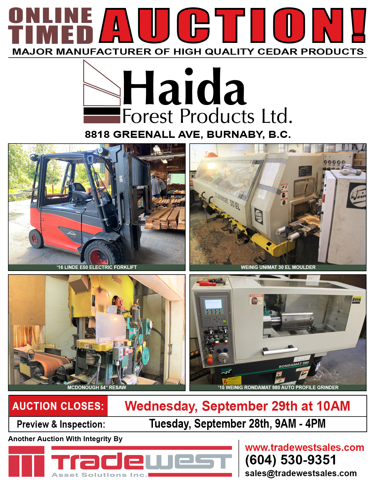 PAST AUCTION- Online Auction- Haida Forest Products Ltd.!