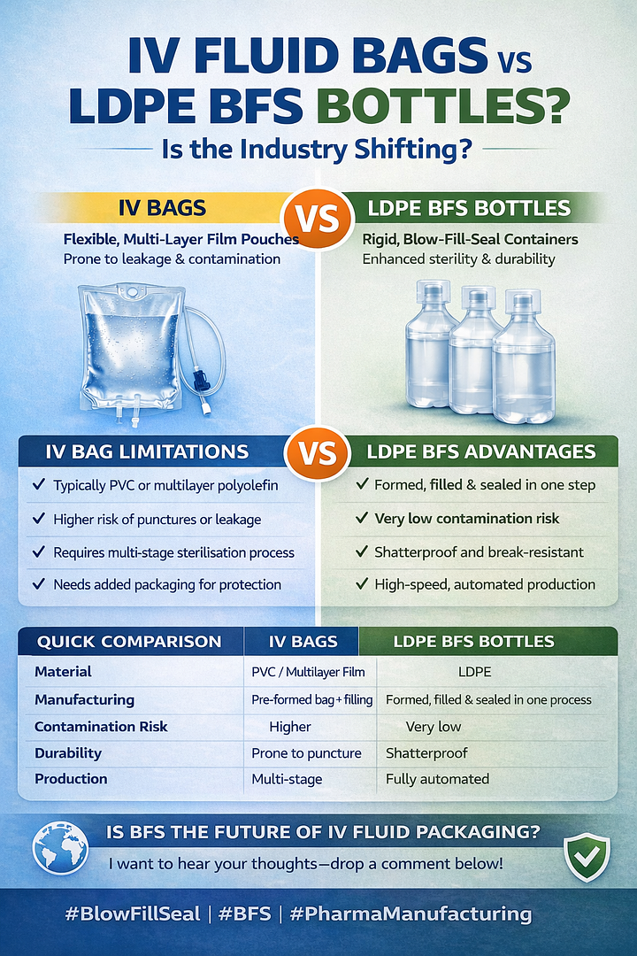 IV Fluid Bags vs LDPE Blow Fill Seal Bottles: Which Is the Future of Sterile Packaging?