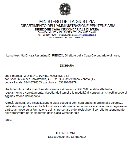 RYOBI 784E installata presso la tipografia delle carceri di Ivrea