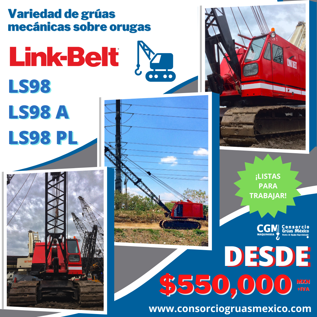Venta de grúas mecánicas sobre orugas LINK-BELT LS98, LS98 A, LS98 PL / Crawler cranes LS98, LS98 A, LS98 PL LINK-BELT
