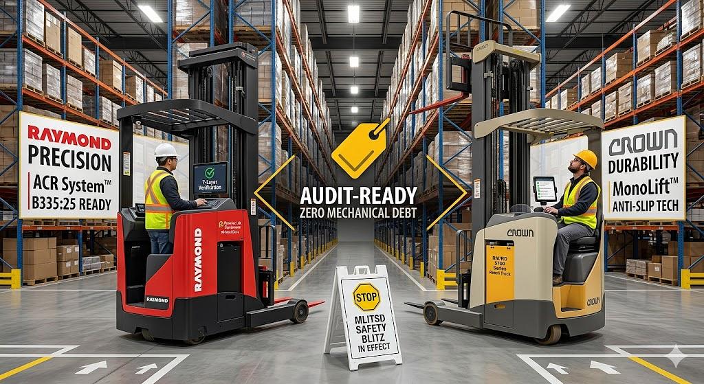 Raymond vs. Crown Reach Trucks: Solving the 2026 Narrow Aisle Compliance Gap