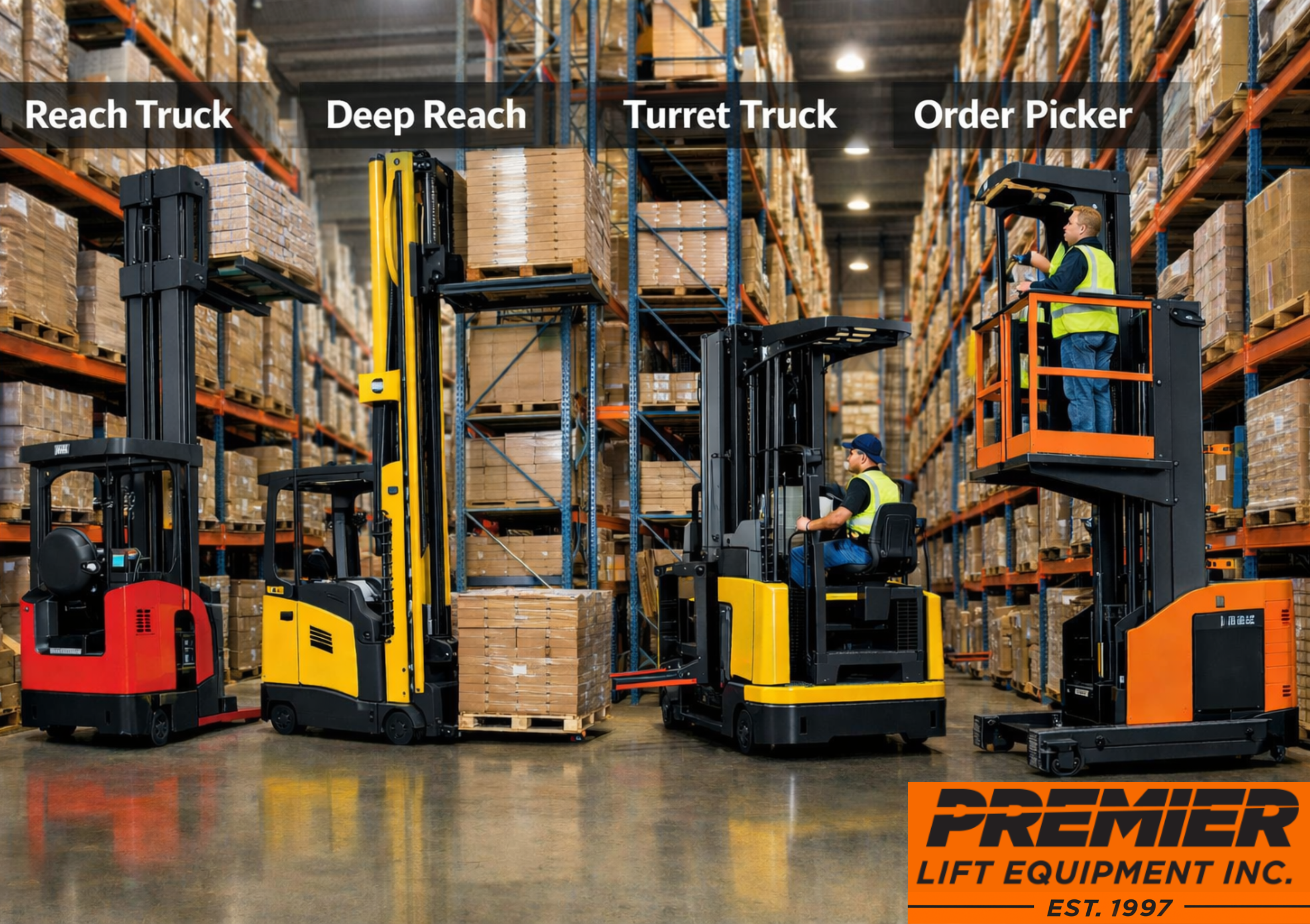 Narrow Aisle Forklifts: Reach, Deep Reach, Turret & Order Pickers — What’s the Difference?