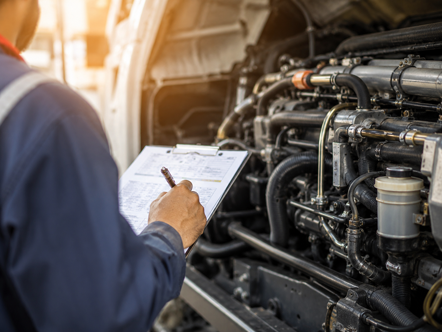 Commercial truck receiving preventative maintenance service