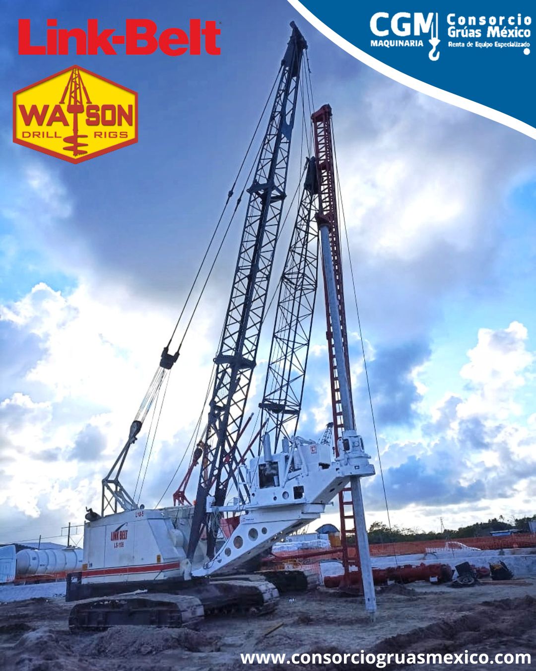 Grúas mecánica Link belt LS108B y perforadoras montada en grúa Watson 5000