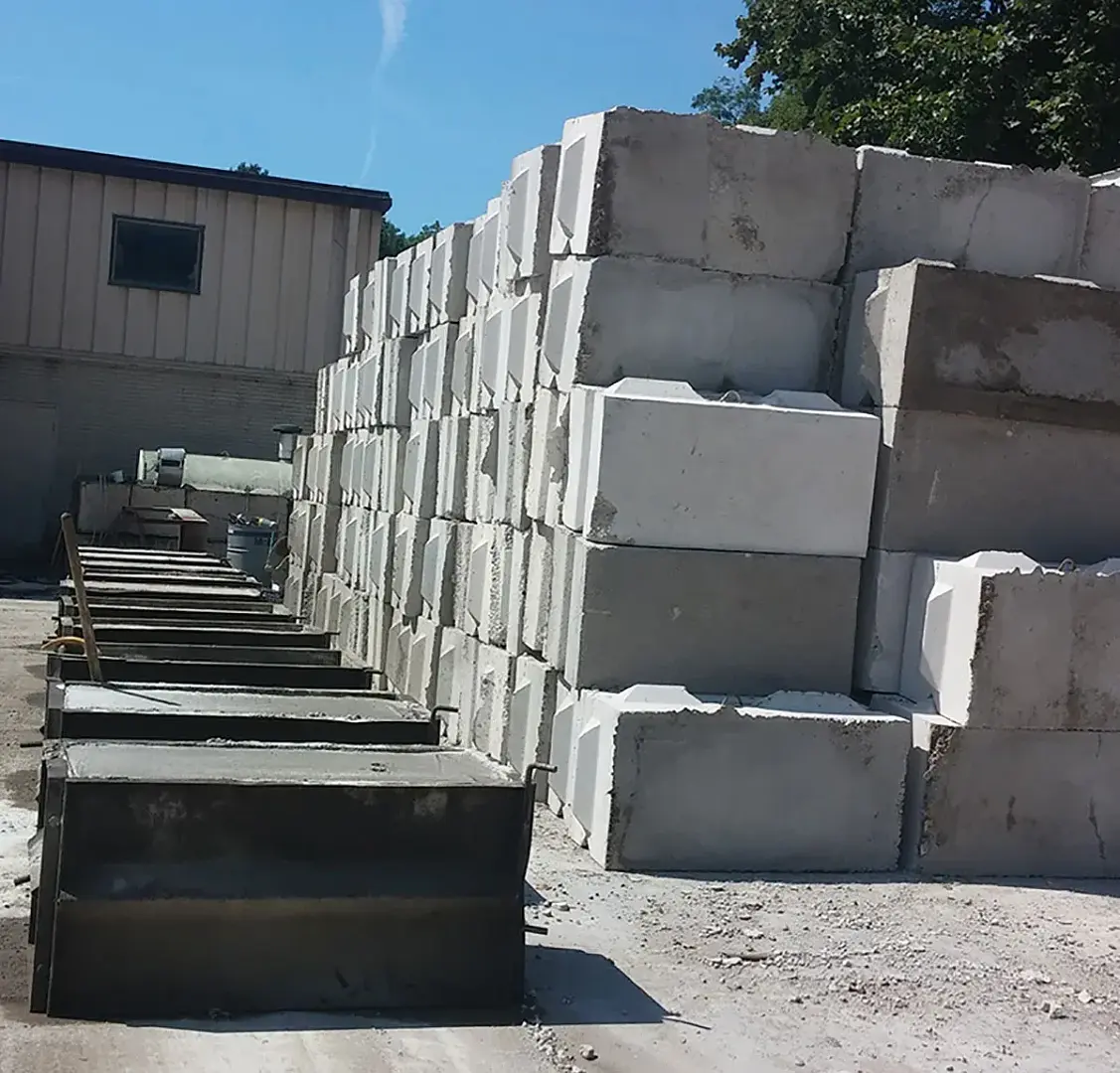 Ernst Concrete recycled concrete blocks stacked for retaining wall and storage bunker