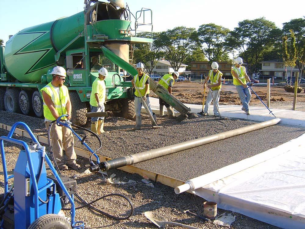 Ernst Concrete delivering building supplies to a jobsite