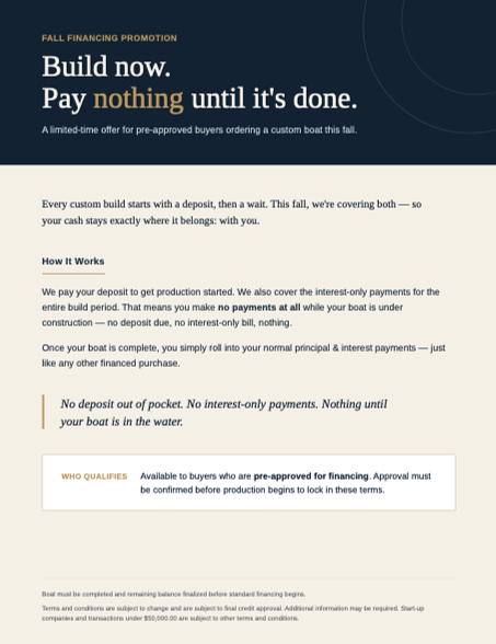 Build Now, Pay NOTHING Until it's Done!
