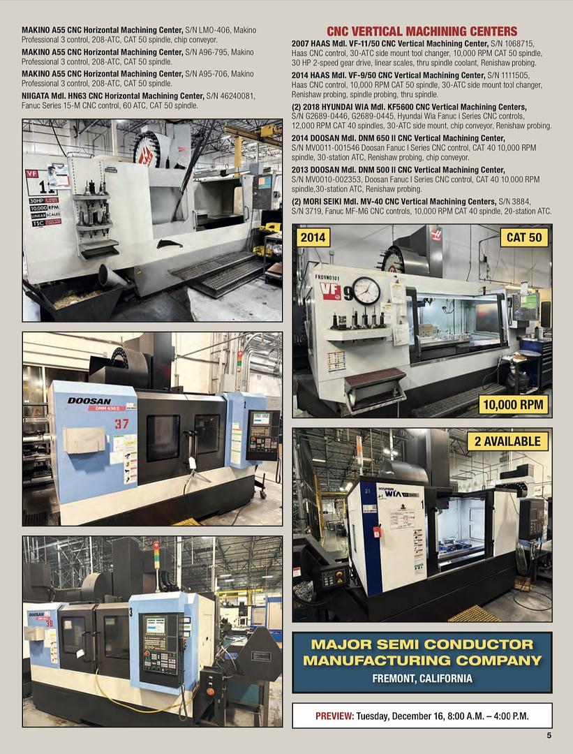 MAJOR MULTI MILLION DOLLAR MULTIAXIS DMG/MORI-MAZAK-NIIGATA CNC MACHINING & FABRICATION 80,000 SQ FT. FACILITY - SEMI CONDUCTOR MANUFACTURER