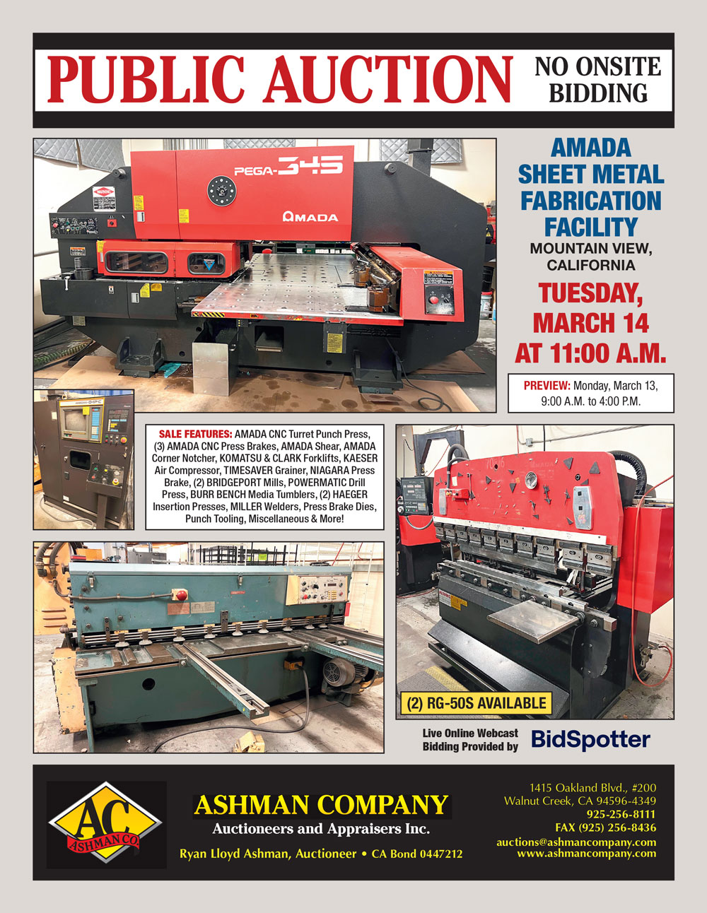 Amada Sheet Metal Fabrication Facility (No Onsite Bidding)