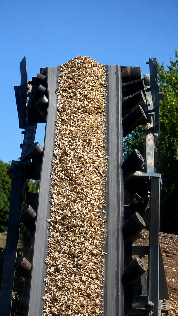 Wood scrap moving through a Cresswood system