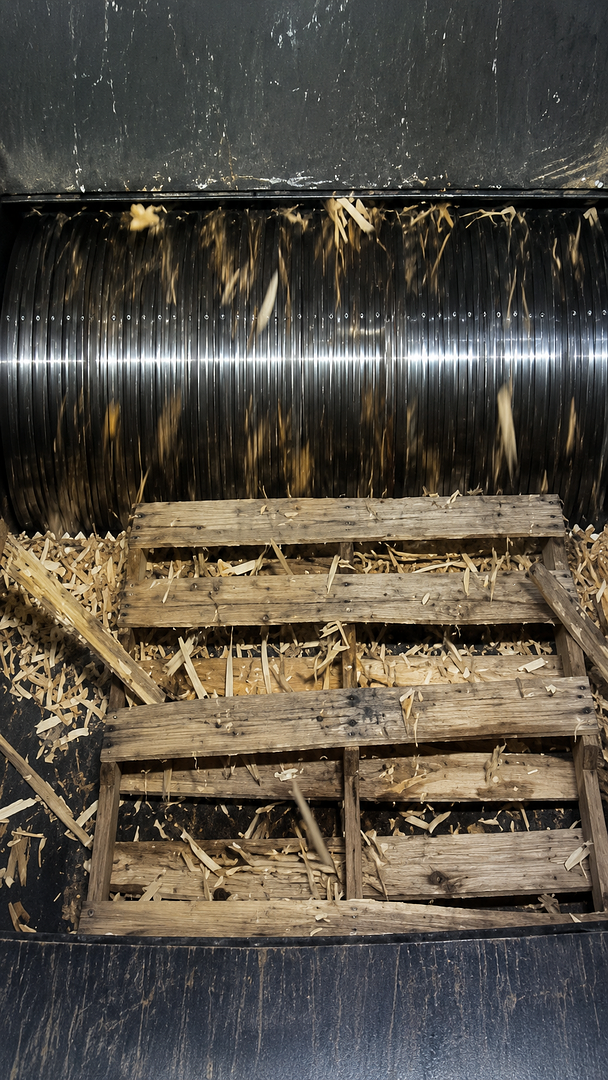 Pallets being processed by a Cresswood system
