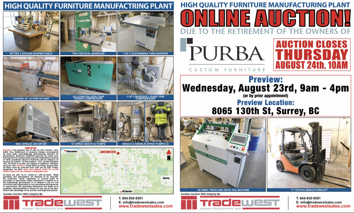 PAST AUCTION- Furniture Manufacturing Plant 