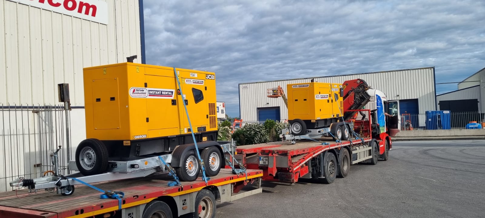 2x Road Tow JCB G65QS Generators heading to a rental project in Mayo 