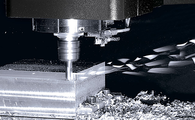 Close up of a CNC tool changer and spindle