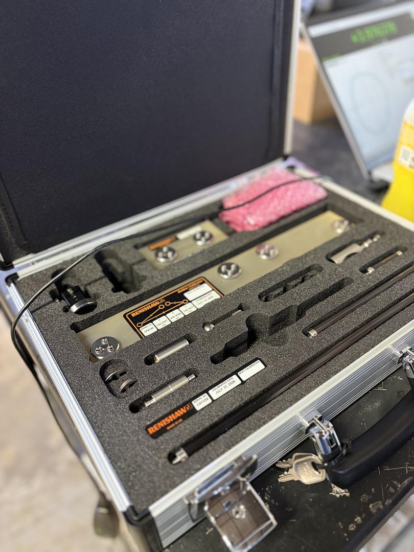 Renishaw ball bar test kit case opened on site