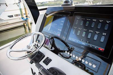 Boat helm with new digital gauges and controls