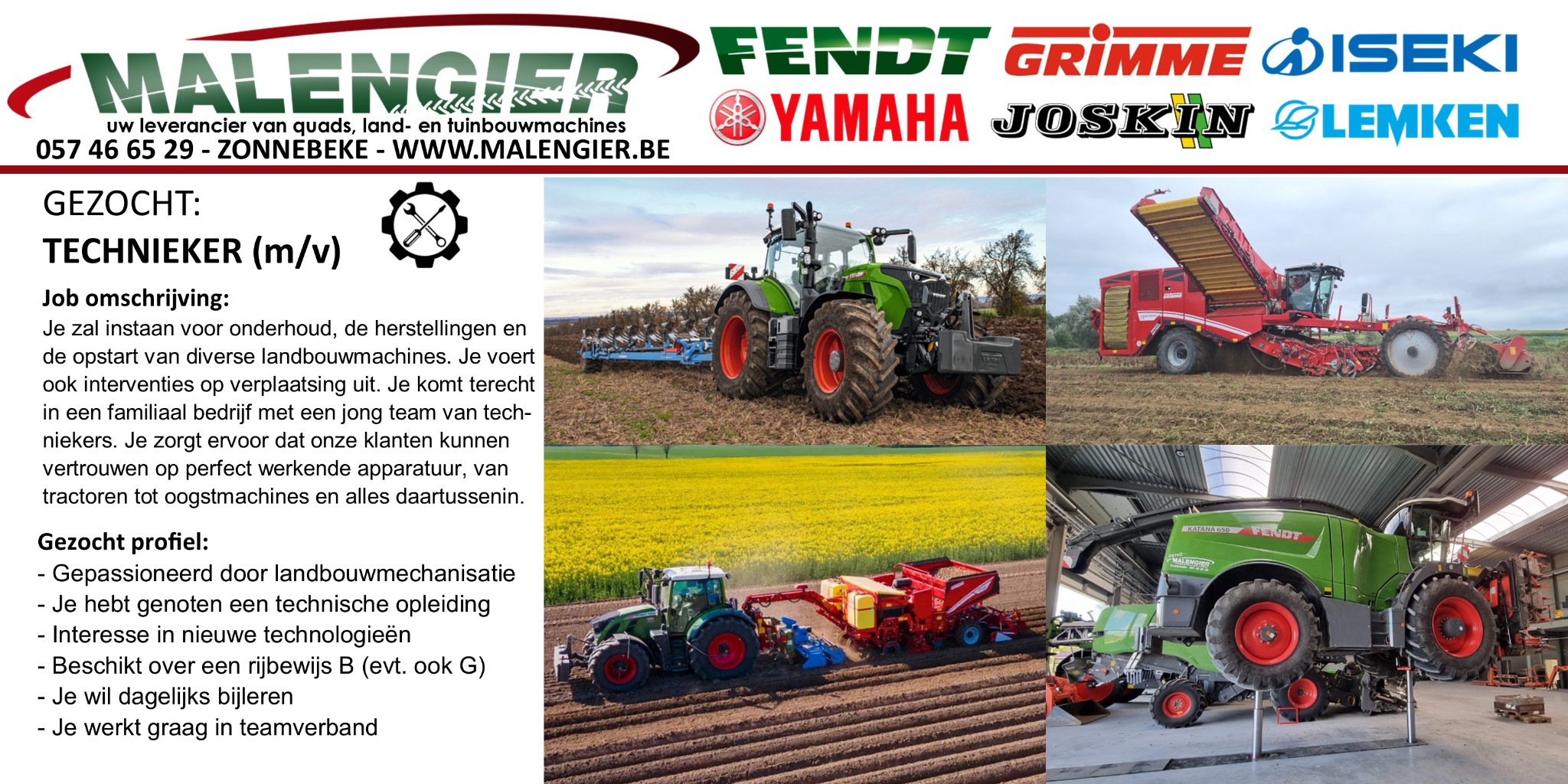 Vacature: Technieker Landbouwmachines