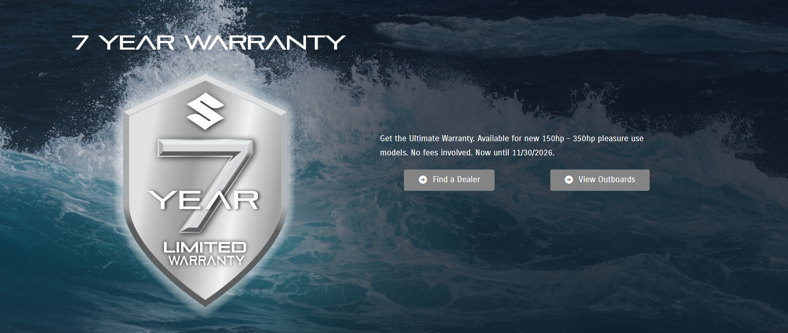 7 Year Warranty On Any Suzuki 150HP-300HP Outboard Motor Until 11/30/2026