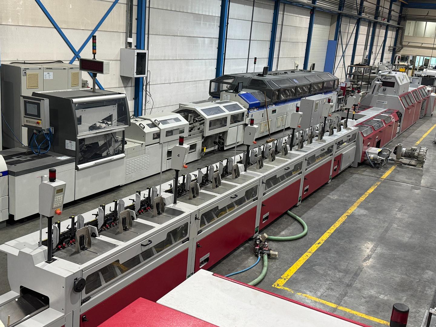 2007 - Muller Martini Acoro A7 perfect binder with inline gatherer and three knife trimmer