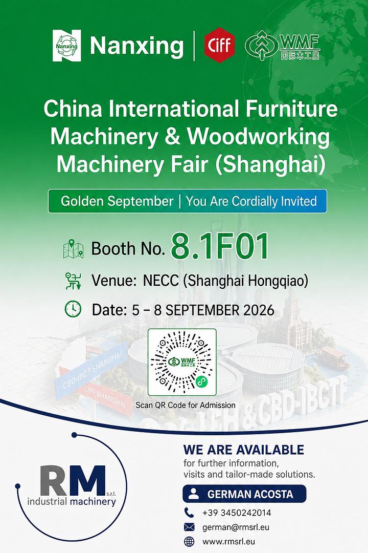 RM Srl sarà presente a WMF Shanghai 2026 – China International Furniture Machinery & Woodworking Machinery Fair