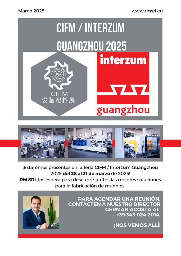 Estaremos presentes en la feria CIFM / Interzum Guangzhou del 28 al 31 de marzo de 2025.