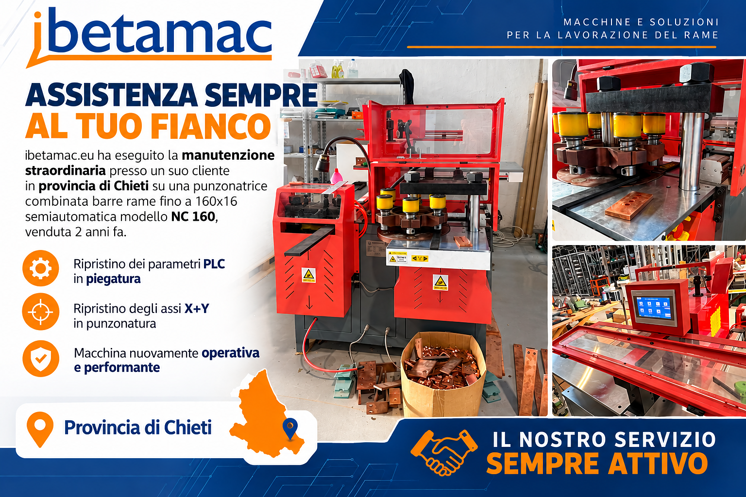 Assistenza tecnica e manutenzione su macchina per barre rame NC 160 in provincia di Chieti