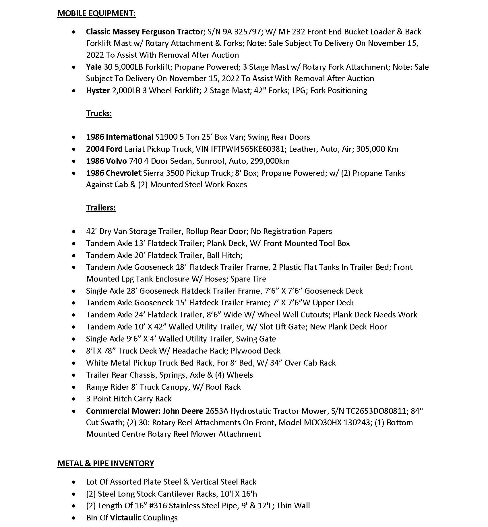 PAST AUCTION - General Industrial & Greenhouse Equipment  