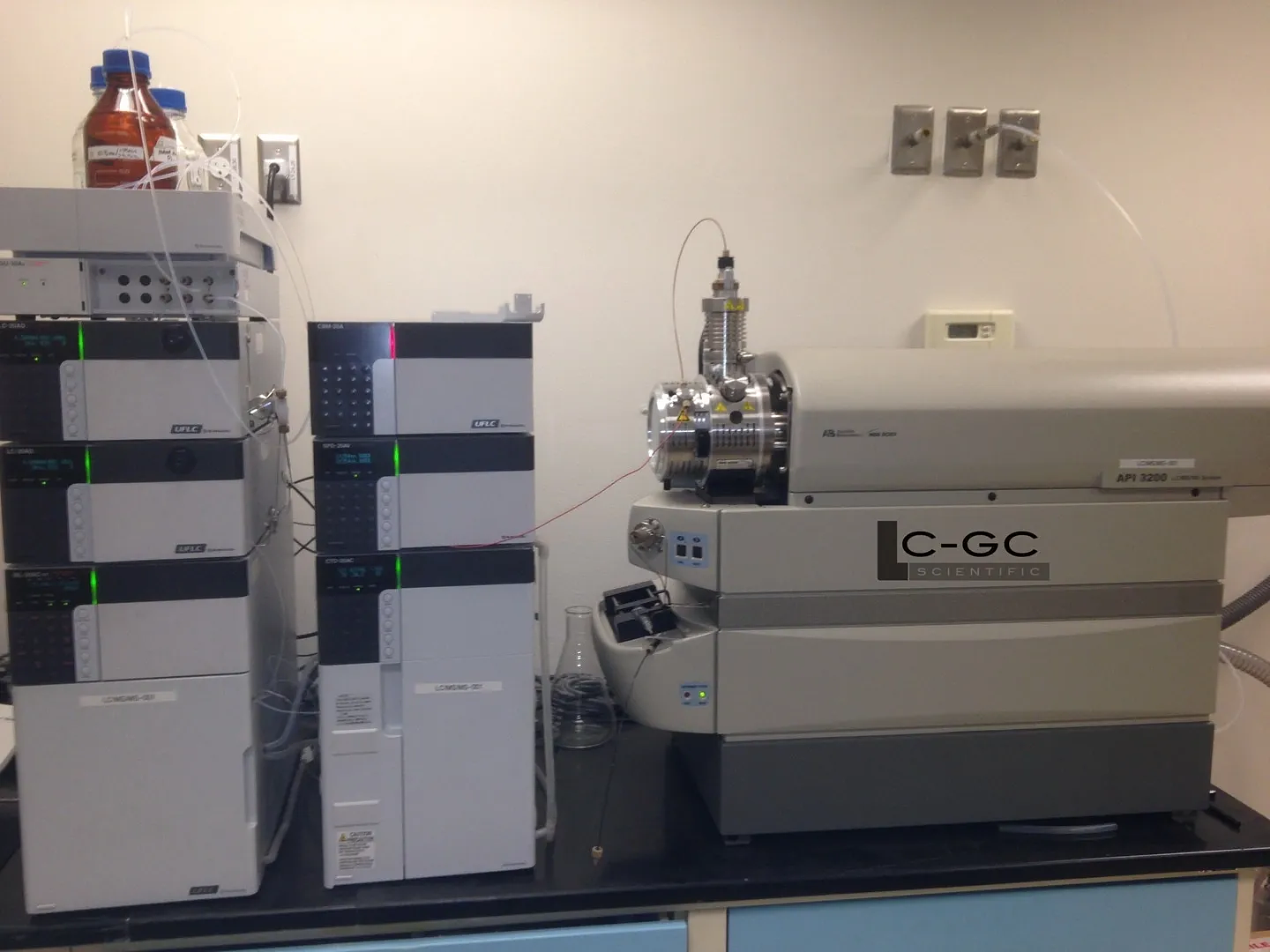 Sciex LC-MS-MS system labeled with the LC-GC Scientific nameplate