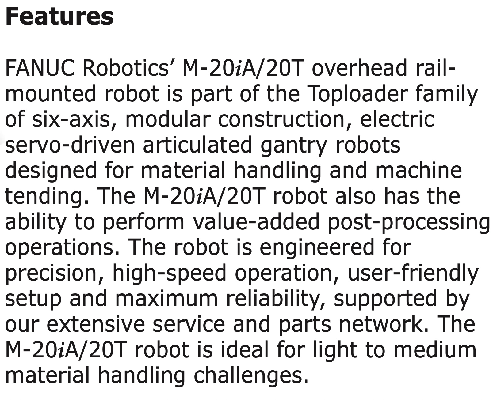Fanuc M-20iA/20T Data Sheet