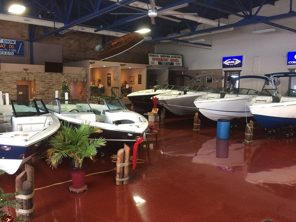 Clear Lake Boats showroom floor looking northeast