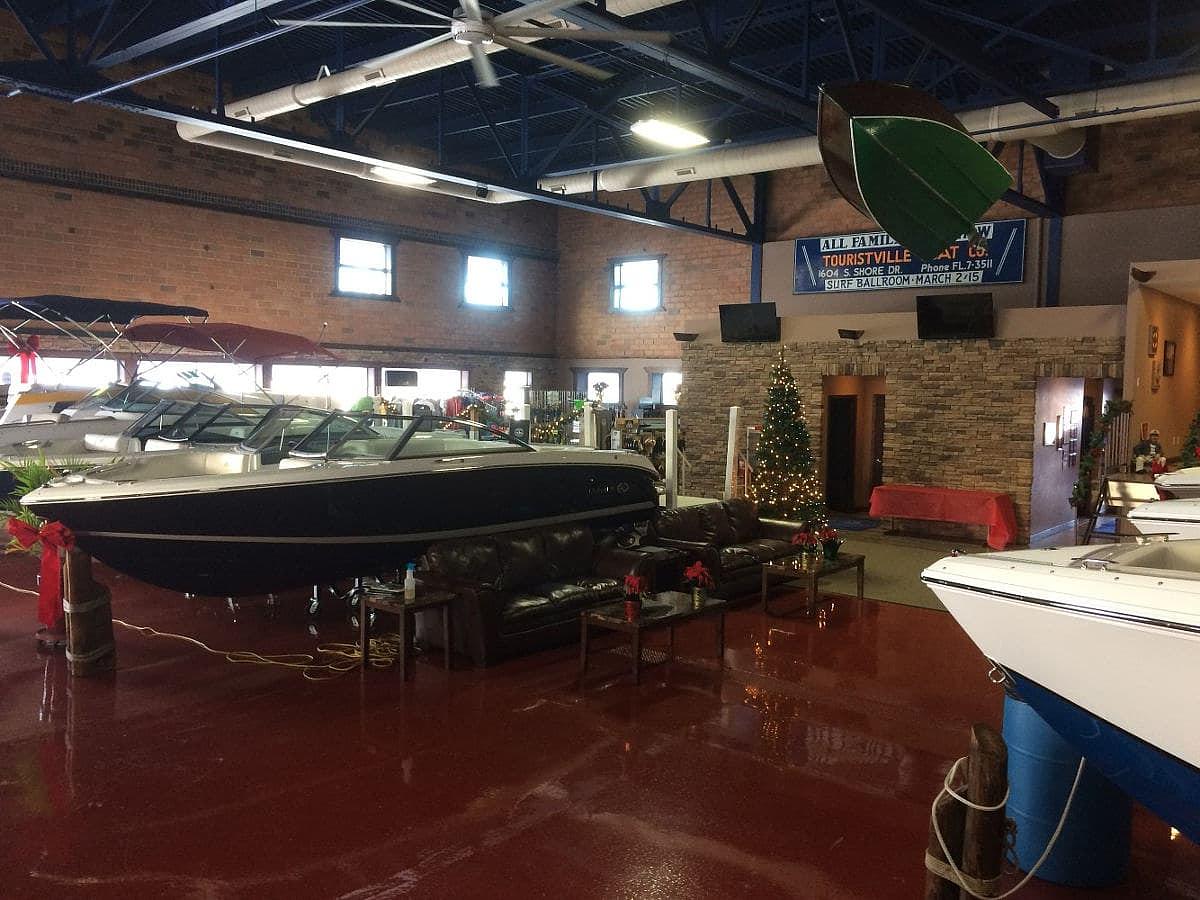 Clear Lake Boats showroom floor looking northwest