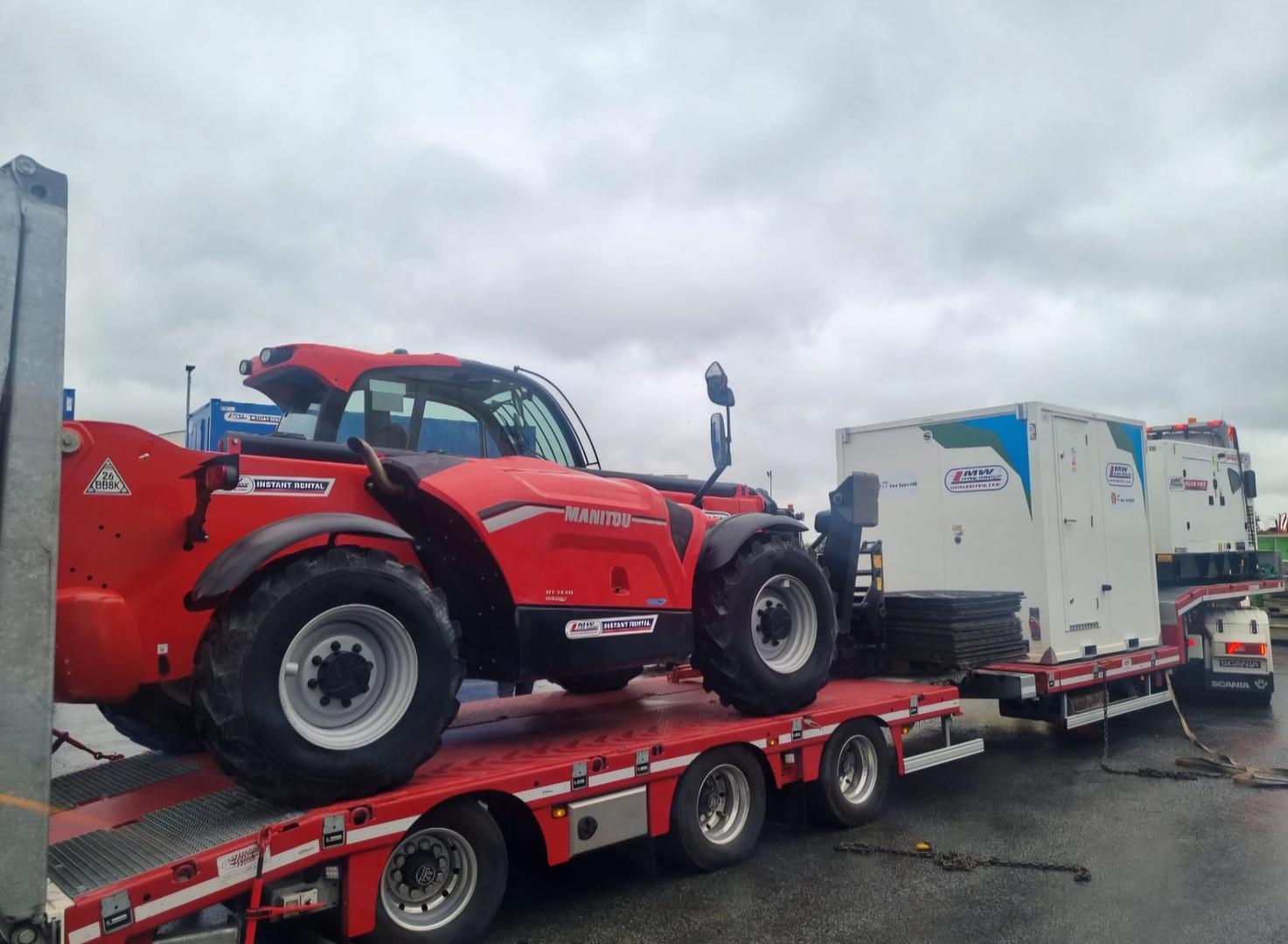 Delivery! 14 meter Teleporter , Generators & a twin Solar loo heading  out on a rental project