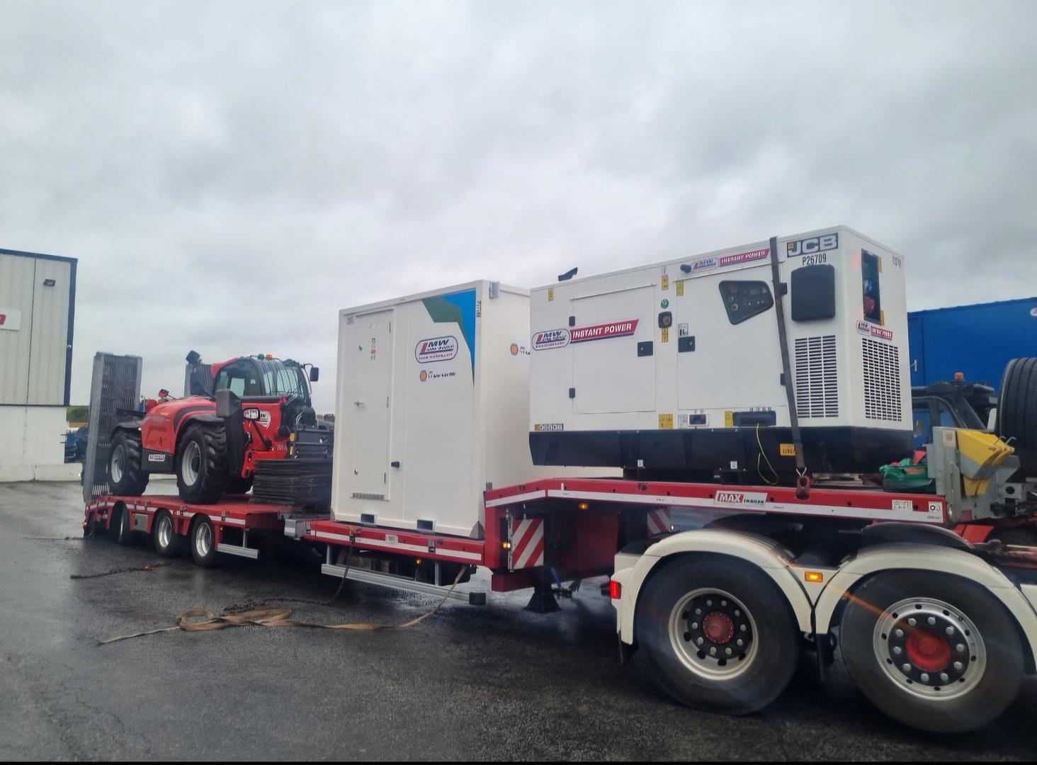 Delivery! 14 meter Teleporter , Generators & a twin Solar loo heading  out on a rental project