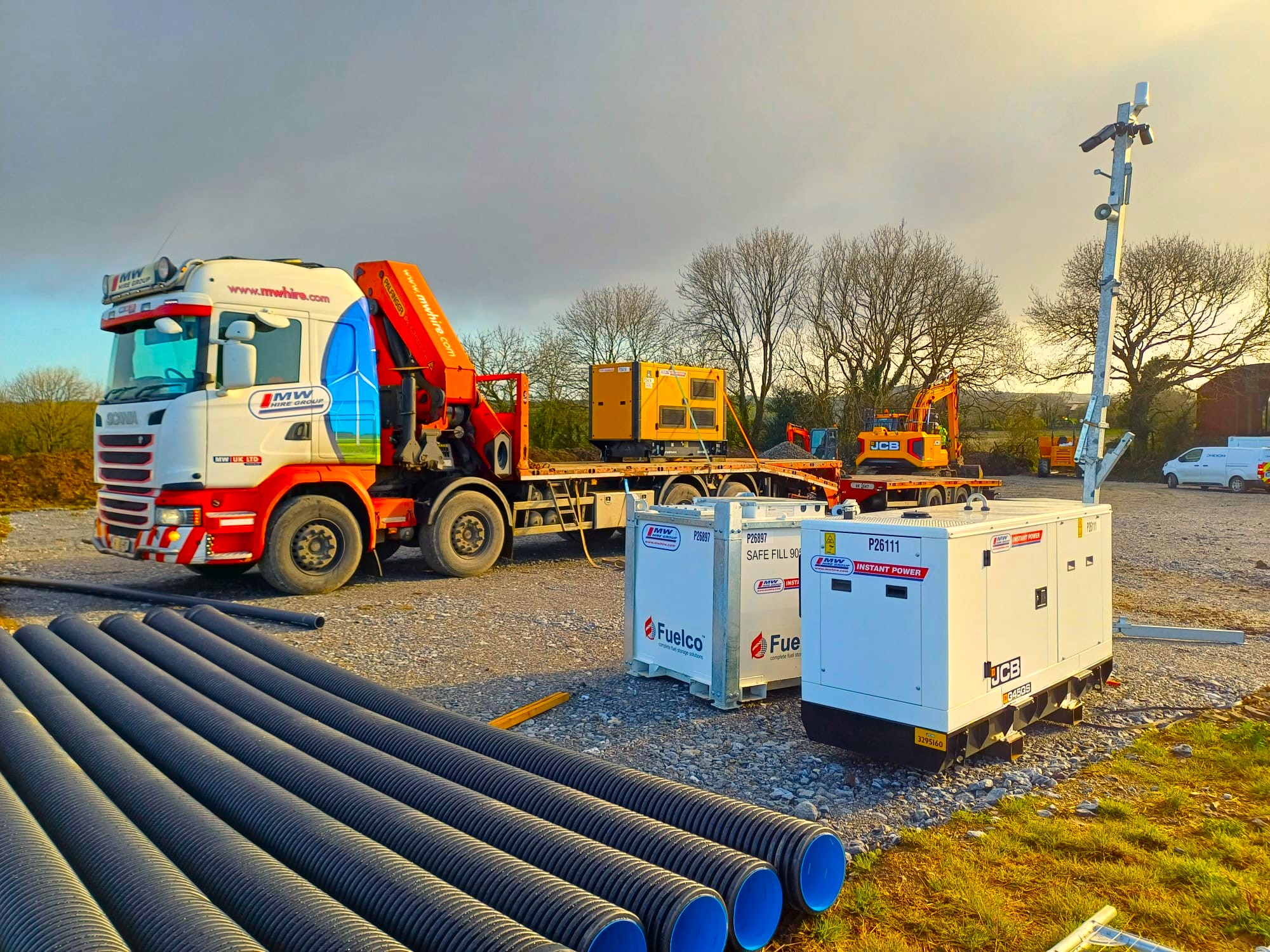 JCB 45 KVA and Fuelco tank dropped off on site to our customer
