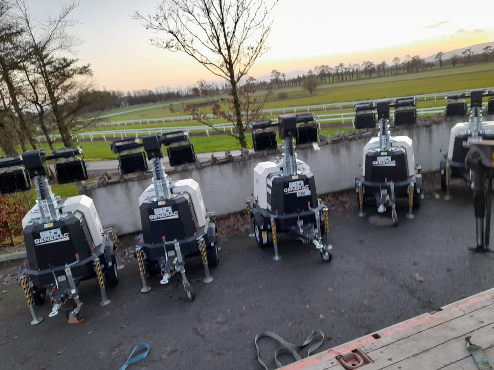 Generac Lighting towers ready for use on the gallops
