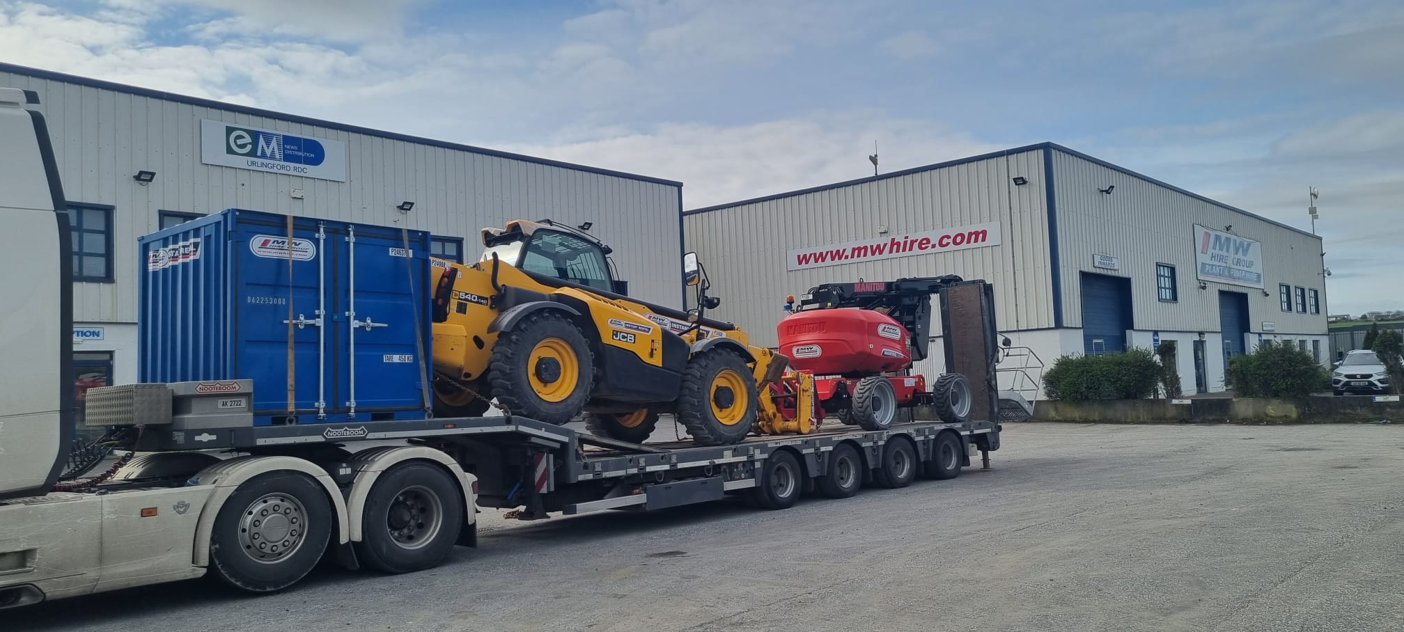 MEWP, Teleporter & Lock up storage unit heading out to a rental project