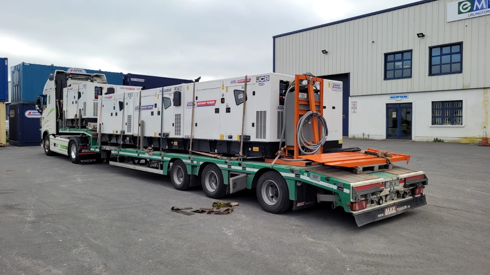 Load of JCB Generators & switch gear heading onto a rental project in Scotland 