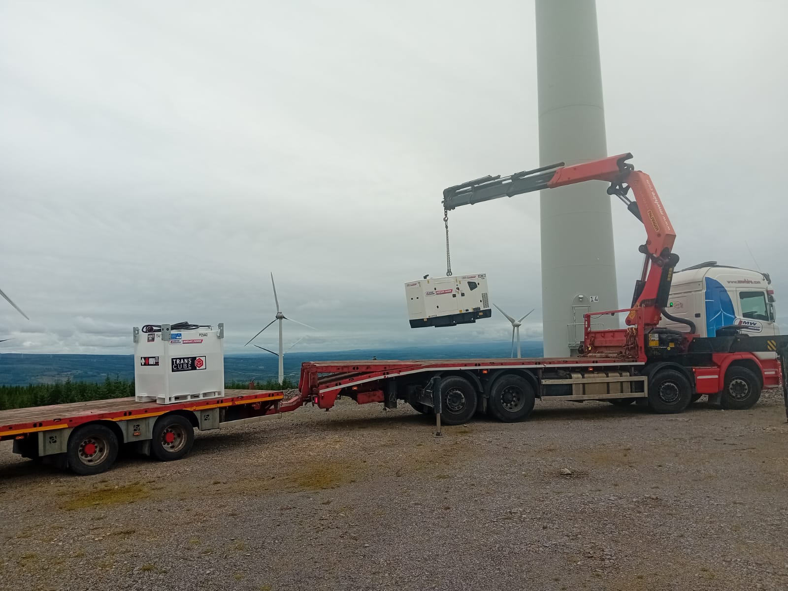 JCB G65QS Generator and bunded fuel bowser out on a Windfarm 