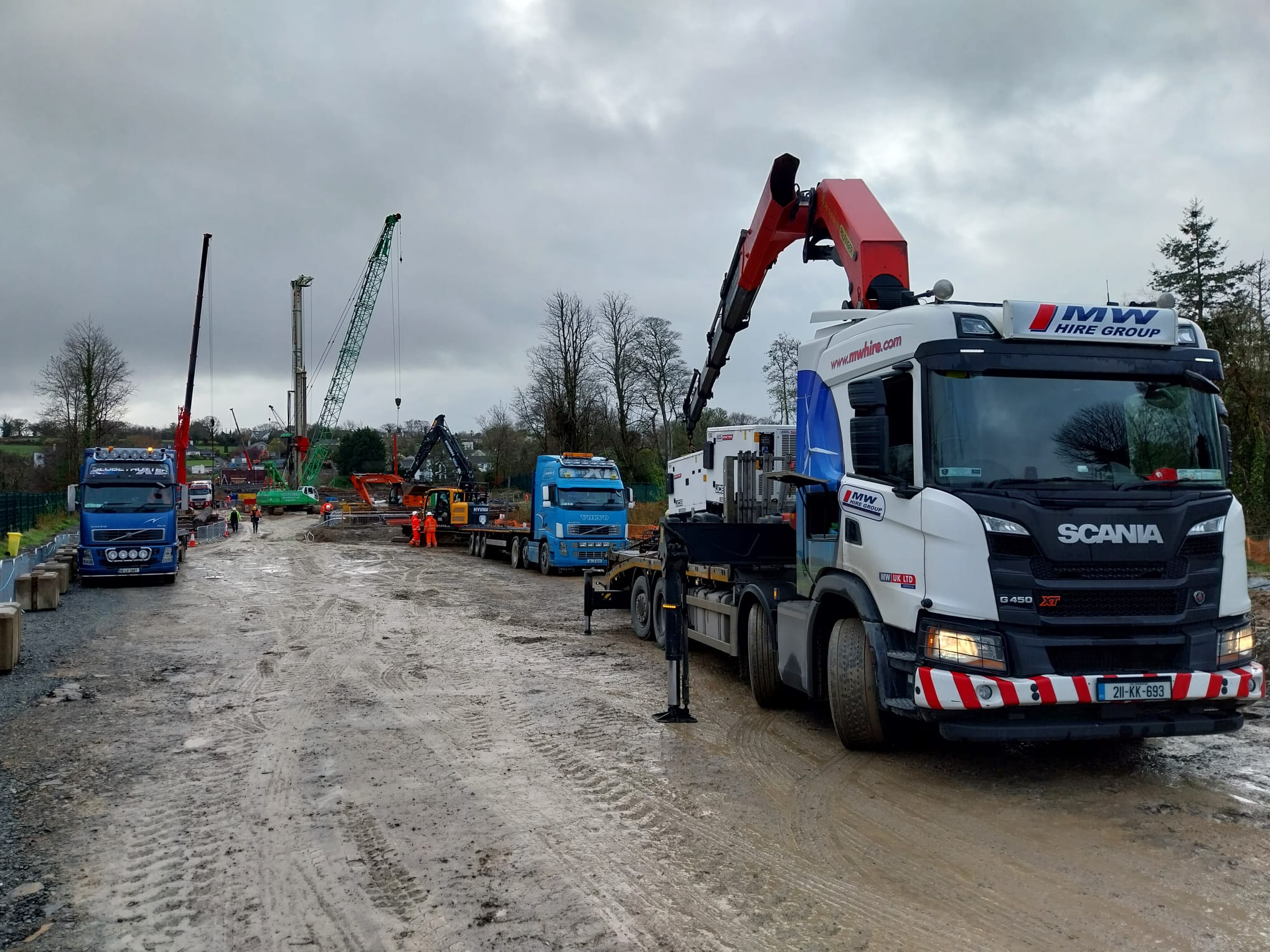 Our truck on a busy site dropping off Generators and compressors