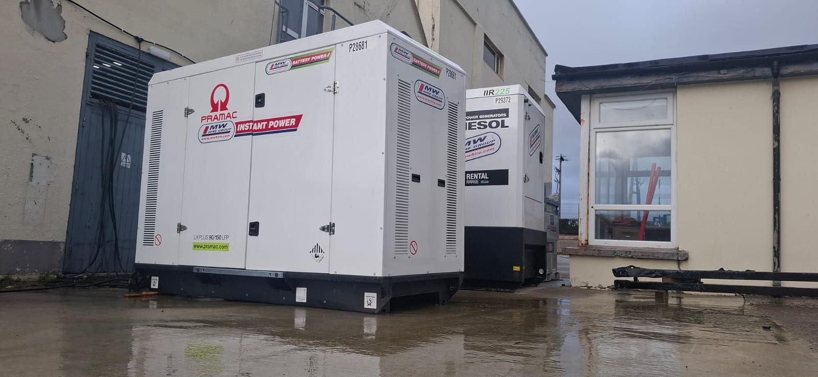 Pramac 90/ 150 Battery bank , assisted by a 220 KVA Rental spec Generator working on a project in Tipperary