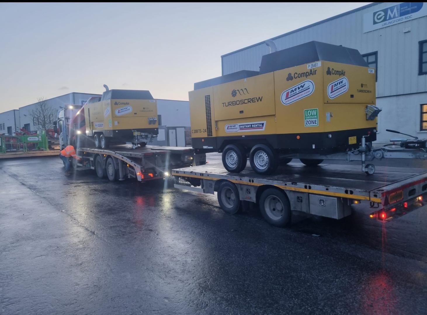 2 x New Compair 700 CFM .24 bar Turboscrew Compressors heading to a rental project in Dublin!