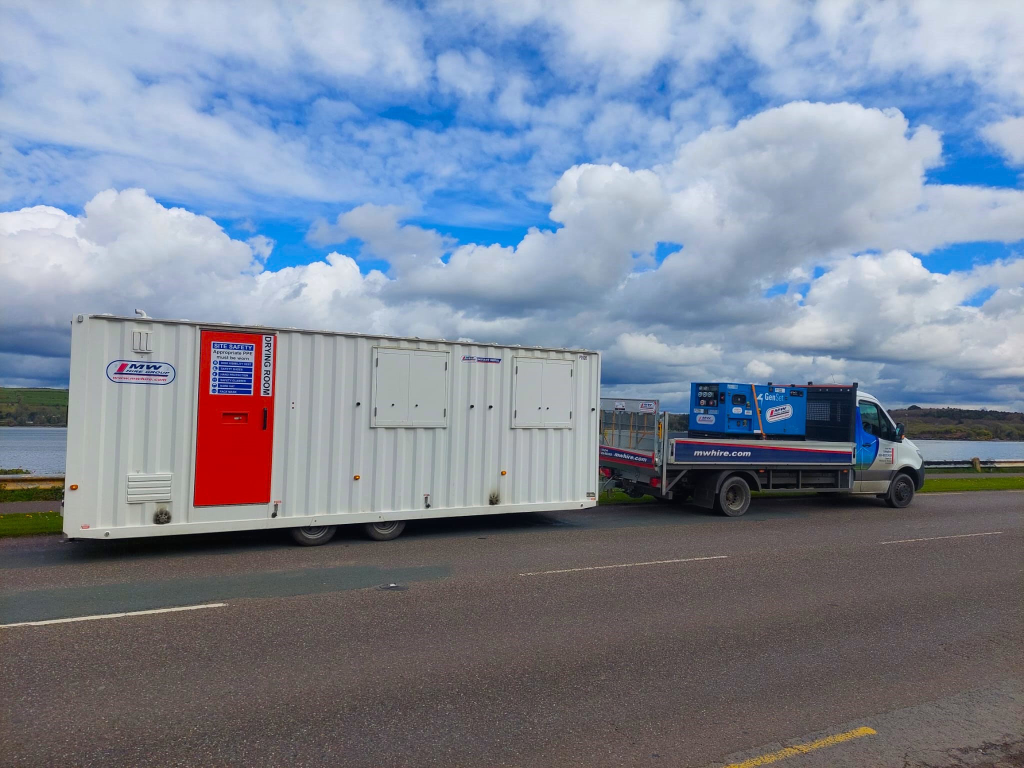 Large welfare unit being delived to a site