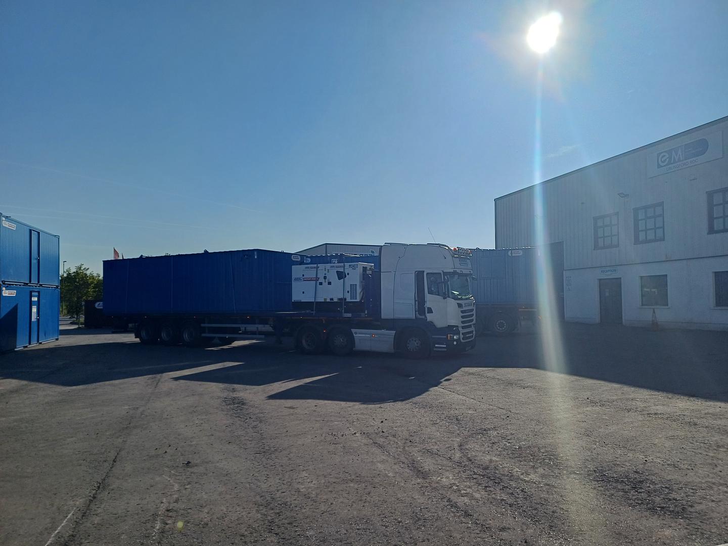 3 Full Loads of Storage Units, Site Offices and Generator heading to wind farm!