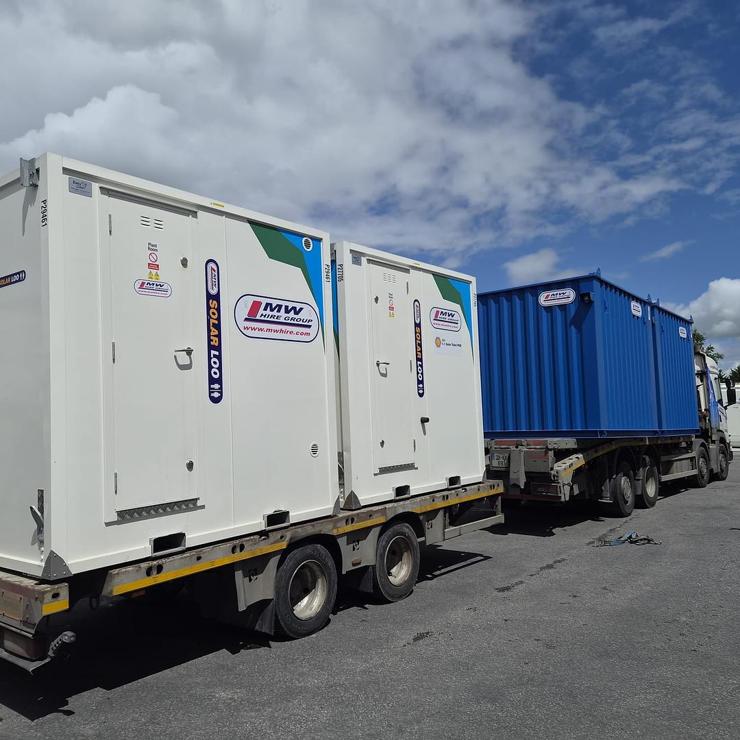 2 x Solar Loos 1+1 & 2 x 10ft Offices heading to a Rental Project