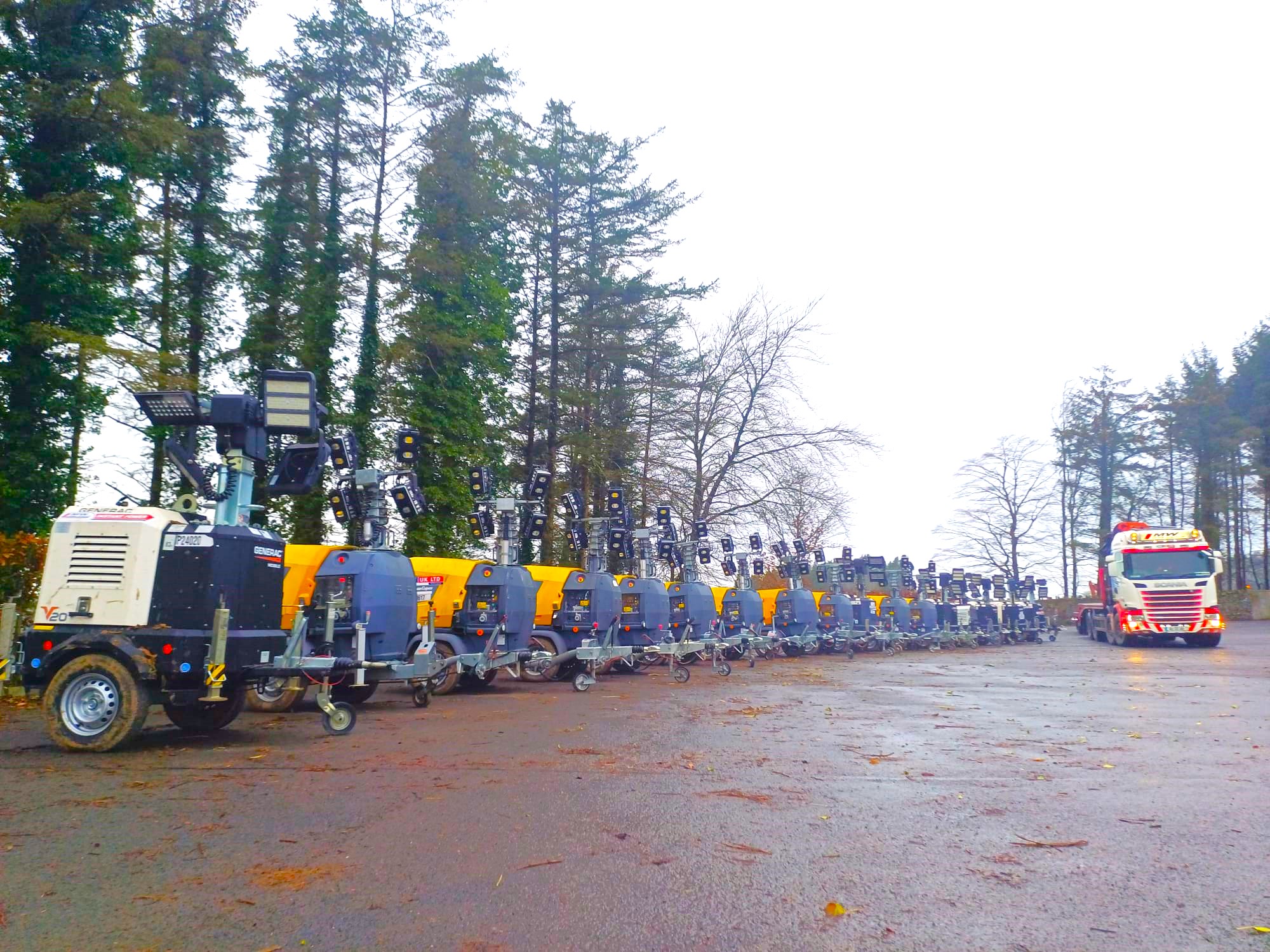 Full load of lighting towers being collected 