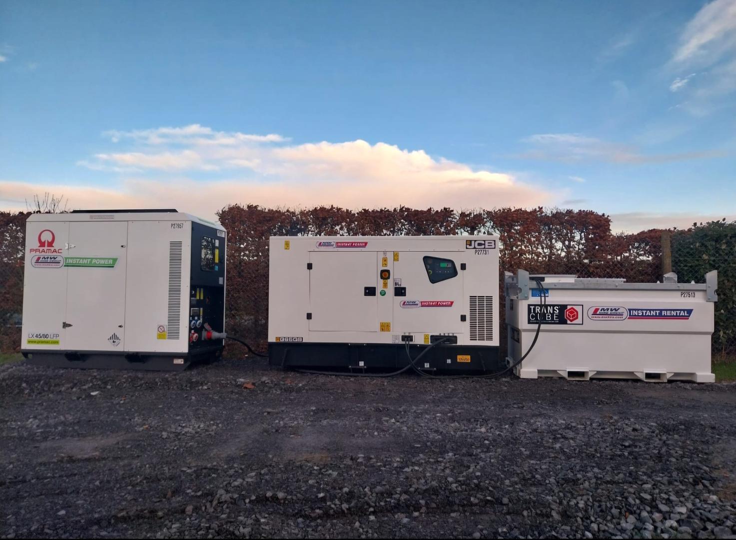 Delivered! Pramac battery bank, JCB Generator and fuel tank!